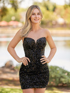 Sweetheart Black Sequin Short Homecoming Dresses