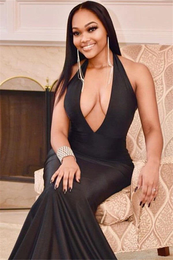 Magnifique robe de bal noire longue sirène dos nu.