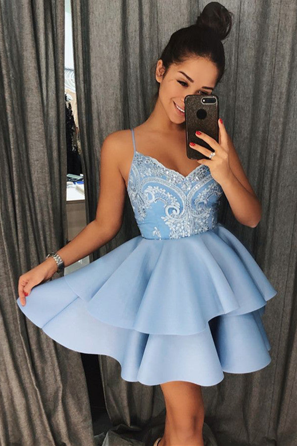 Robe de bal courte sans manches en dentelle, coupe trapèze et col en V, exquise