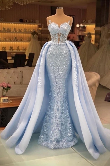 Robes de soirée extravagantes en dentelle longue | Robes de bal bleues