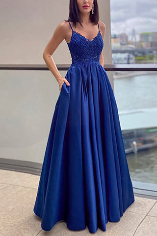 Royal  A-line Prom Dress with Slit