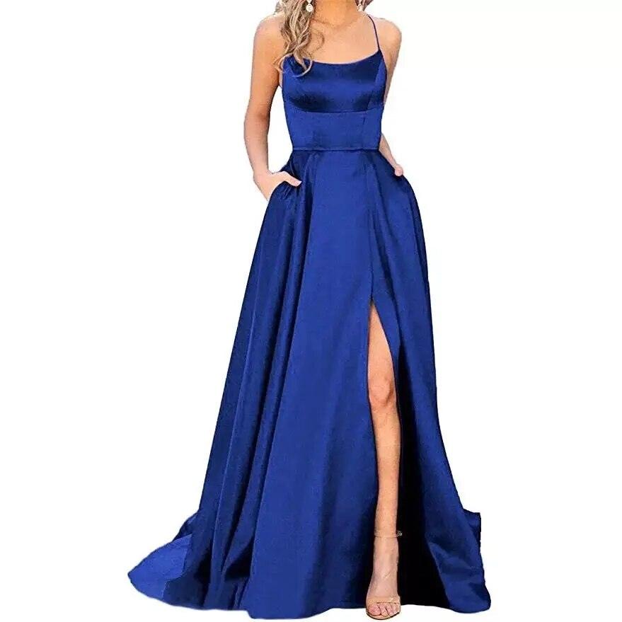 Robe de soirée longue en velours bleu roi, asymétrique, robe de soirée formelle