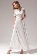 Robe de bal blanche trapèze en dentelle