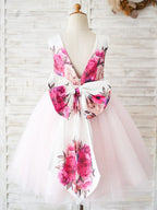 Vestido de niña de las flores de corte A, de satén y tul, hasta la rodilla 