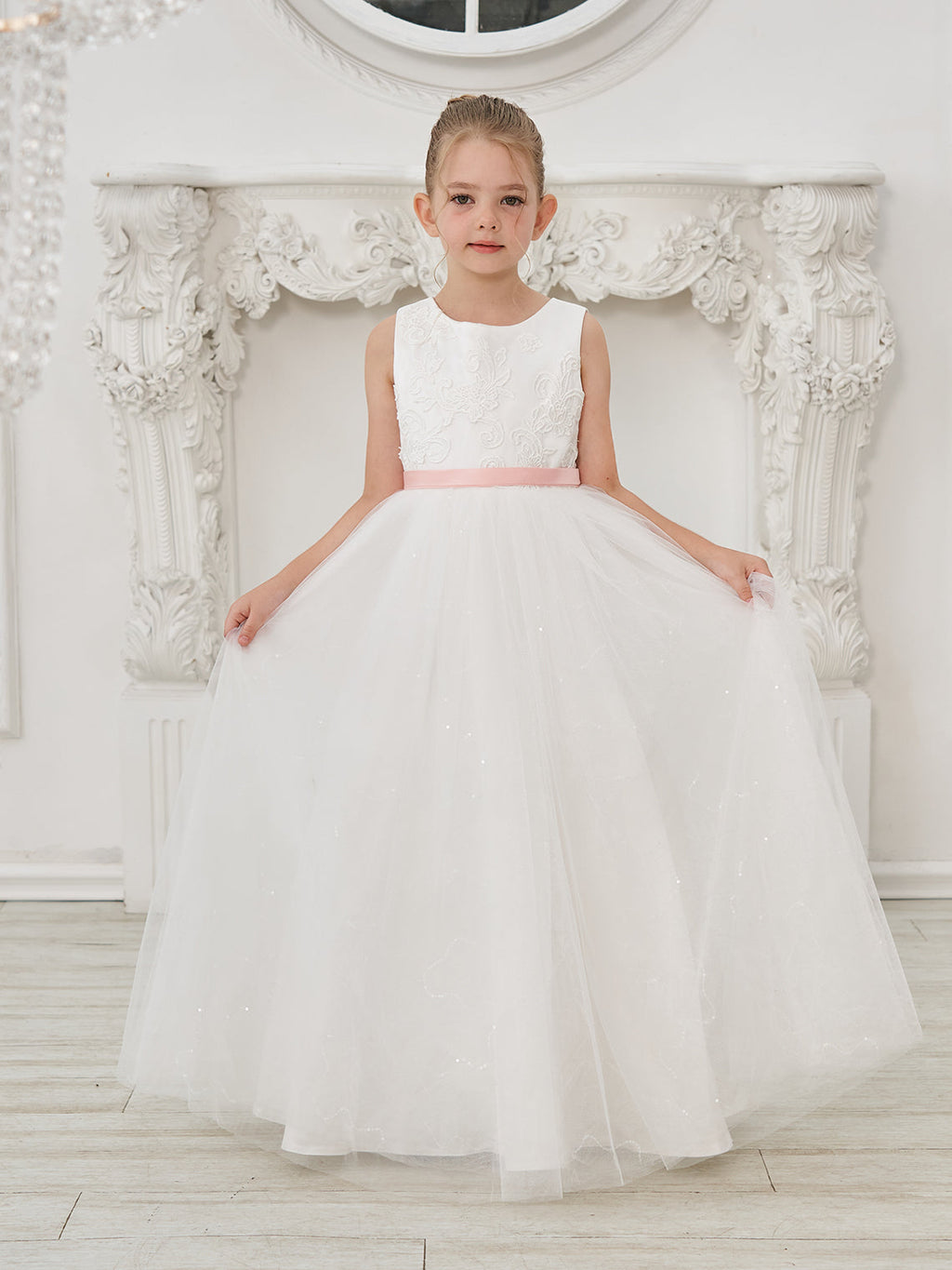 Vestido de princesa/de tul color marfil para niña de las flores 