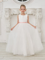 Vestido de princesa/de tul color marfil para niña de las flores 