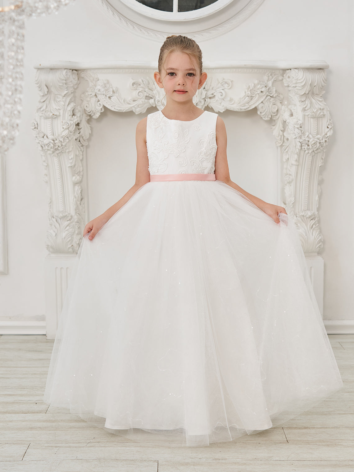 Vestido de princesa/de tul color marfil para niña de las flores 