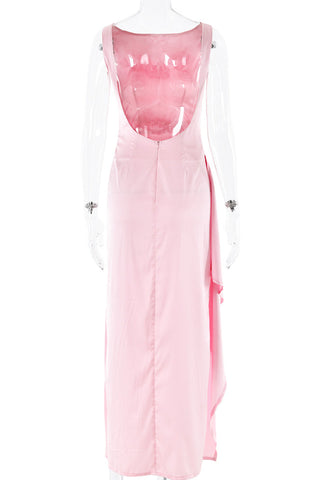 Robes de soirée sexy de bal, dos nu, à volants et col rond froncé, couleur unie (3 couleurs) 