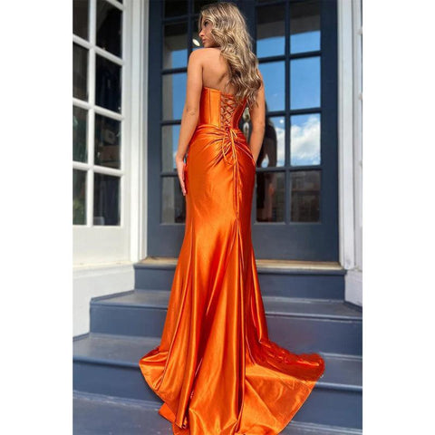 Sheath/column Strapless Pleats Sweep Train Long Prom Evening Gowns
