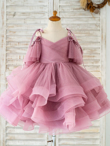 Vestido de princesa/vestido de tul hasta la rodilla para niña de las flores de cumpleaños 
