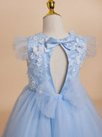 Vestido de baile/princesa de satén y tul azul hasta la rodilla (2003225970) 