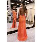 Vestido de noche formal largo con tirantes finos y lentejuelas, corte tubo/columna, brillante, para fiesta de graduación y abertura. 