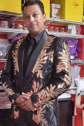 Black and Gold 2 Piece Jacquard Sequins Men's Prom Suits