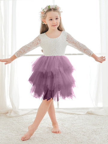 Vestido blanco de tul y encaje hasta la rodilla (2003227580) 