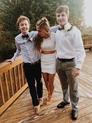 Vestido de fiesta blanco de dos piezas con encaje, encantador vestido blanco de fiesta Y968