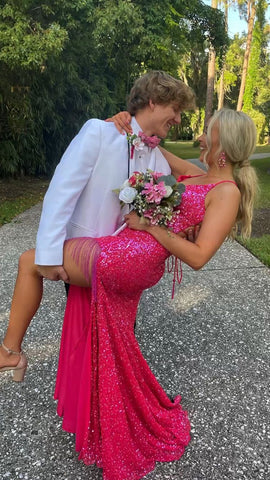 Robe de bal longue à fines bretelles et laçage au dos, ornée de sequins Y35