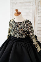 Vestido de fiesta negro para niña con lentejuelas hasta la rodilla 