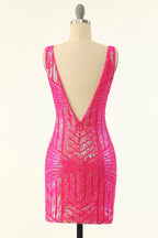 Robe courte Shetah à sequins orange scintillants, col en V et dos nu.