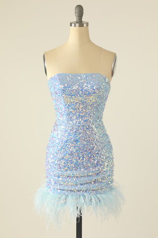 Sequin Homecoming Dress with Feathers