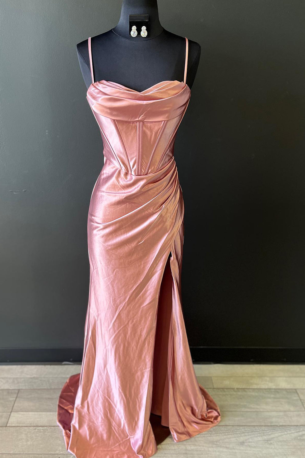 Spaghetti Straps Satin Mermaid Prom Dress with Slit