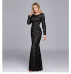 Spring Multi-Color Long Sleeve round Neck Fishtail Banquet Evening Dress for Women