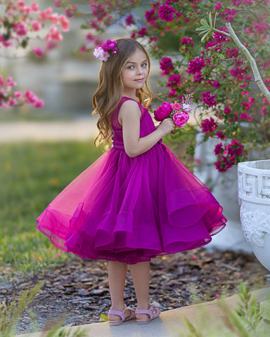 Vestido de princesa/vestido de tul hasta la rodilla para niña de las flores 