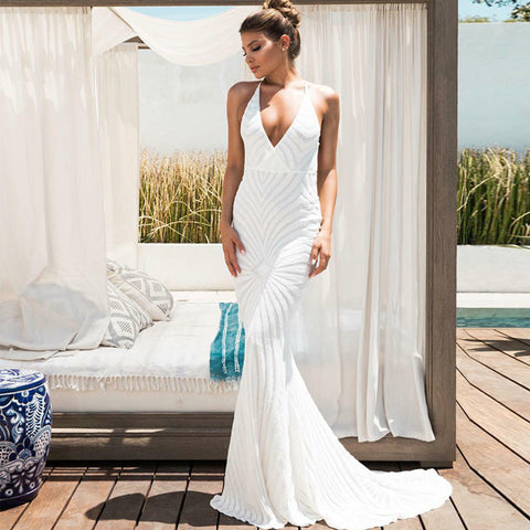 Chic Backless Lace Sequin Prom Dress