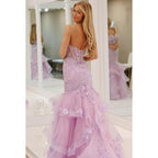Vestido de fiesta de sirena con apliques, sin mangas y hombros descubiertos, glamuroso y dramático