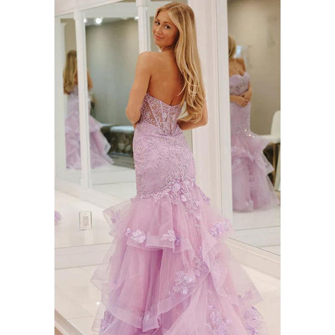 Robe de bal sirène glamour et spectaculaire, sans manches, épaules dénudées et appliques