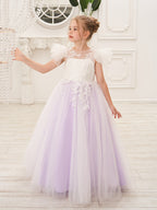 Vestido de niña de las flores con cola de tul y encaje desmontable 
