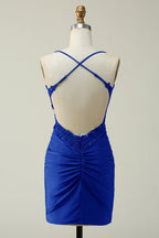 Hot Selling Bodycon Spaghetti Straps Dark Green Short Homecoming Dress with Appliques