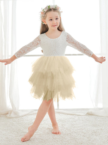 Vestido blanco de tul y encaje hasta la rodilla (2003227580) 