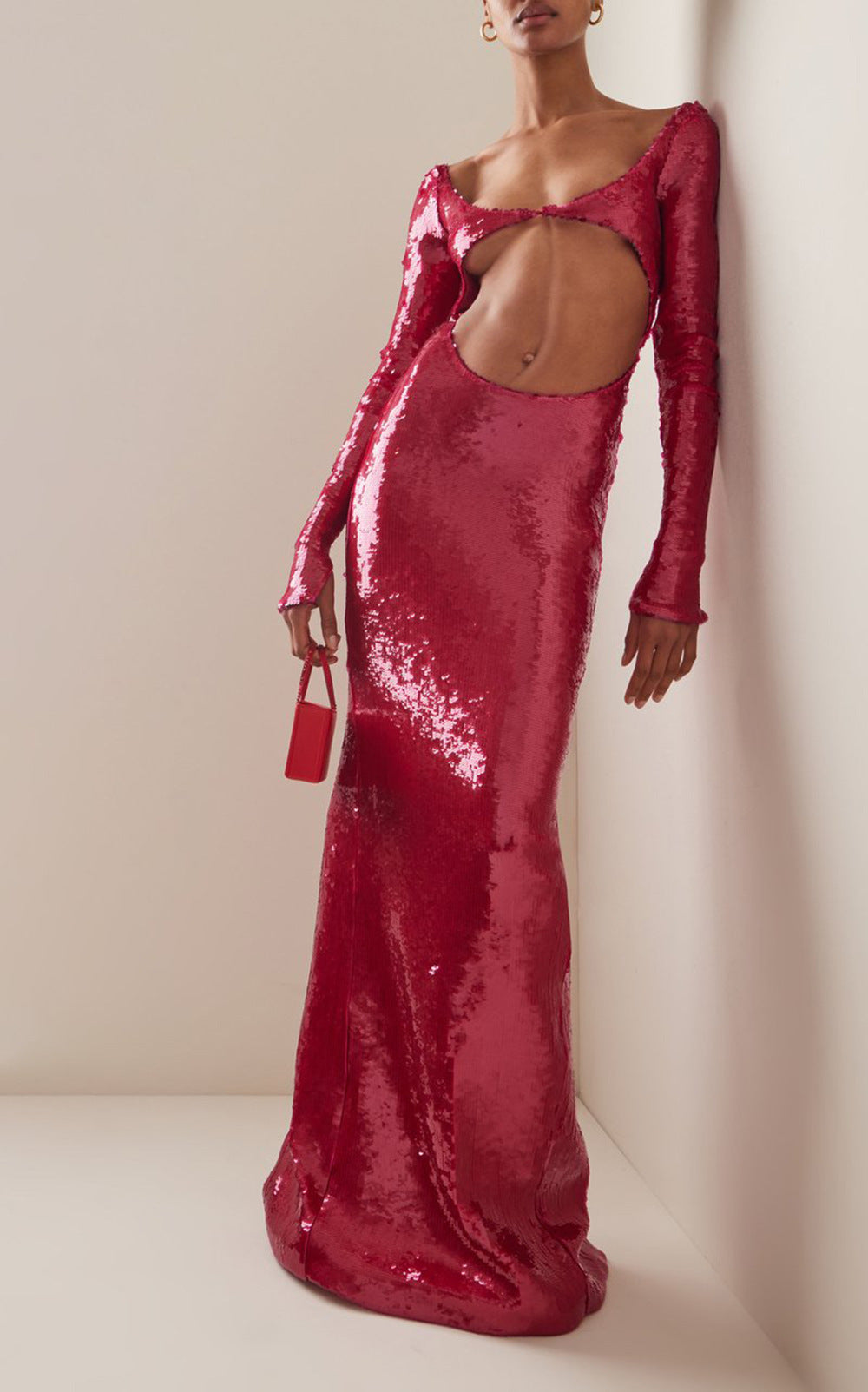 Vestido de graduación con abertura y panel transparente con cuentas 