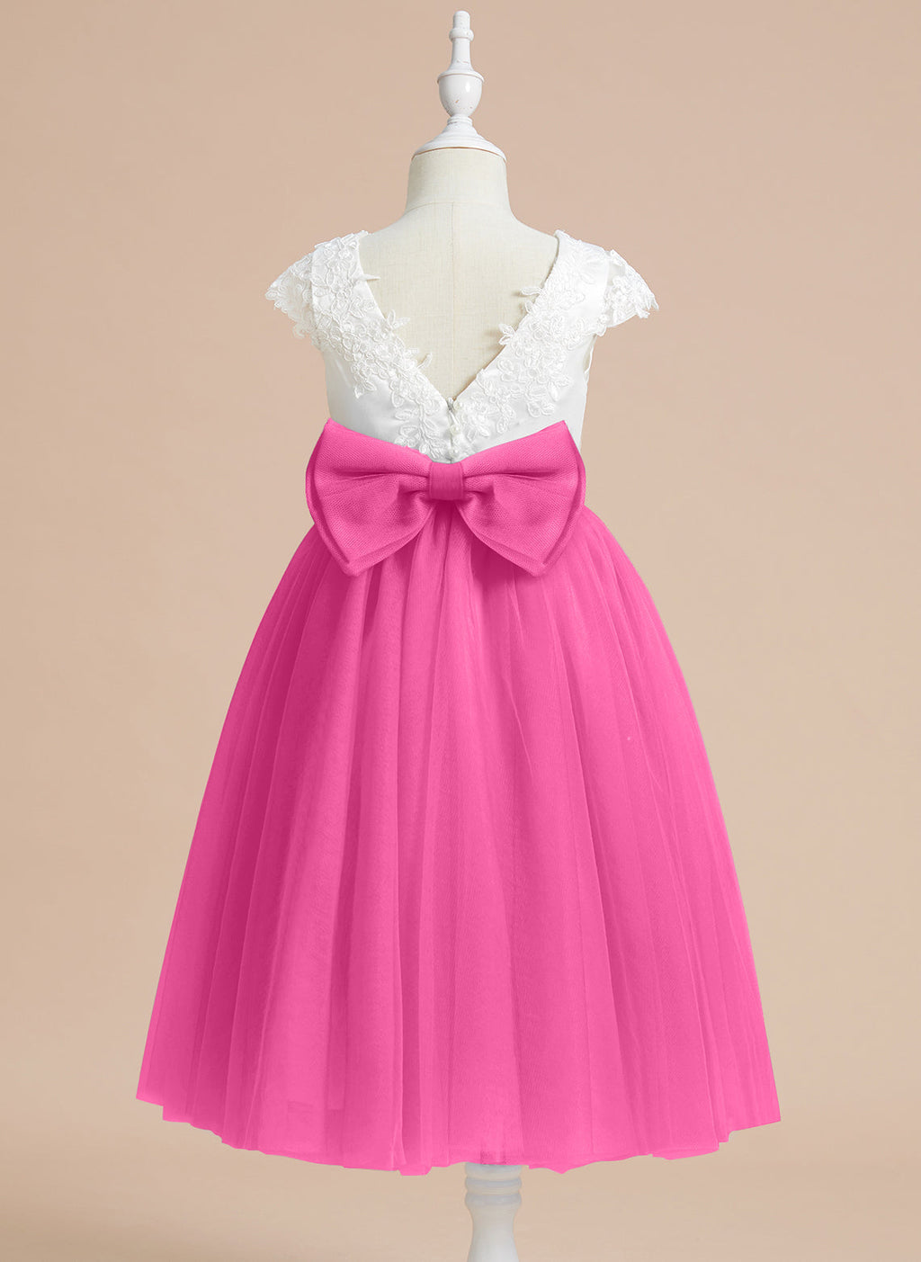 Vestido de niña de las flores para la Primera Comunión, corte en A, satén y tul, hasta la rodilla. 