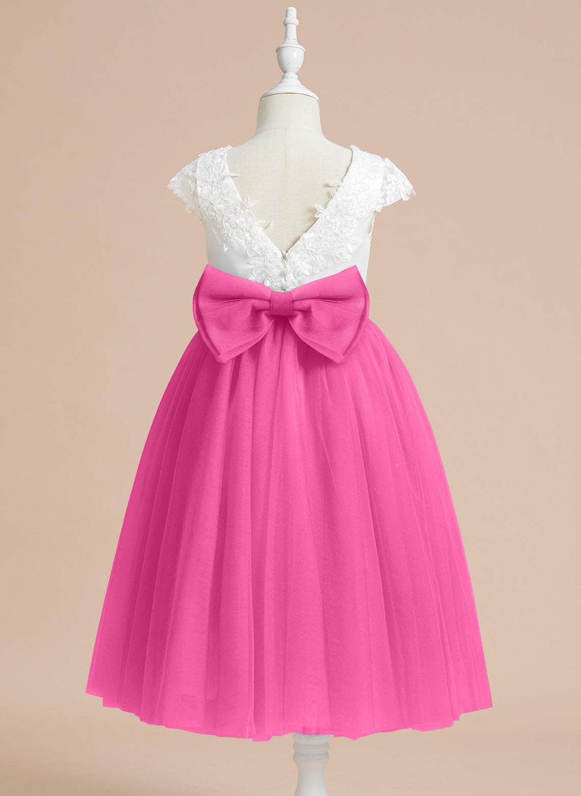 Vestido de niña de las flores para la Primera Comunión, corte en A, satén y tul, hasta la rodilla. 