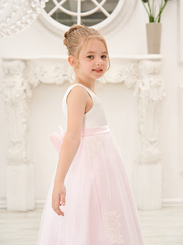 Vestido rosa de corte A, largo hasta el tobillo, de tul satinado (2003227111) 