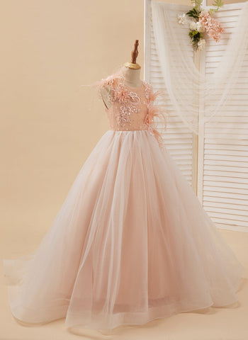 Vestido de princesa rosa para niña de las flores, estilo gala/con cola de tul. 