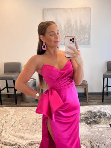 Robe de bal sirène bustier longue en satin avec nœud papillon