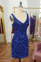 V Neck Sequined Bodycon Mini Cocktail Dress
