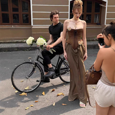 Vintage Sexy Boned Waist Strapless Prom Dress