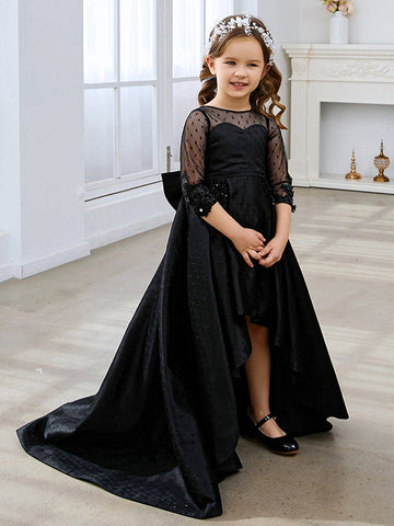 Vestido de gala/vestido negro de princesa con cola de barrido de satén 