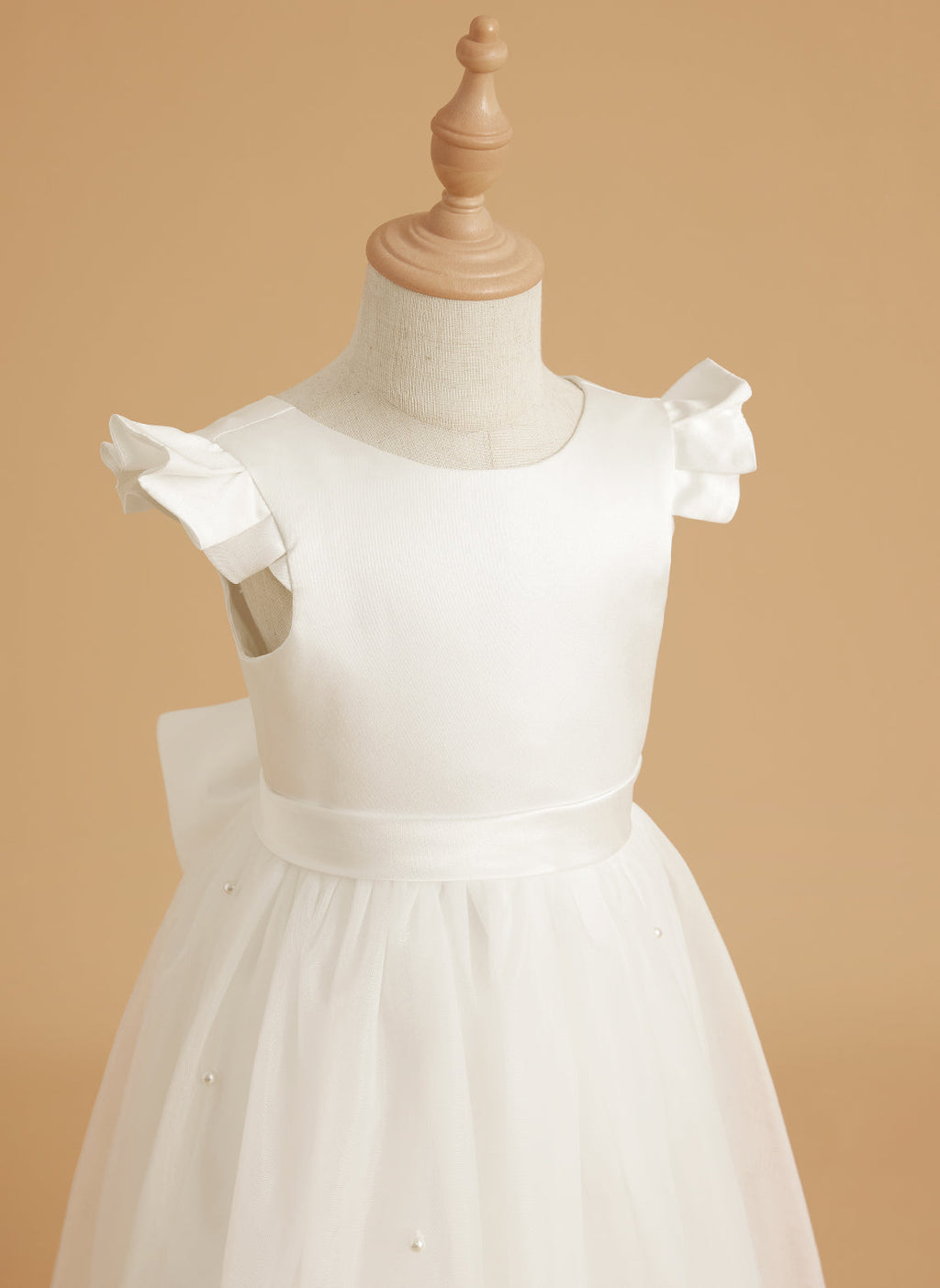 Vestido rosa empolvado de corte A y tul satinado hasta la rodilla (2003227179) 