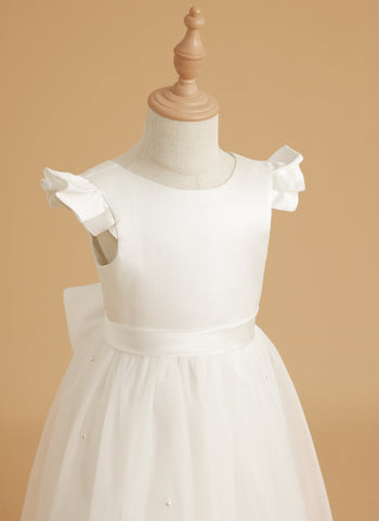 Vestido rosa empolvado de corte A y tul satinado hasta la rodilla (2003227179) 