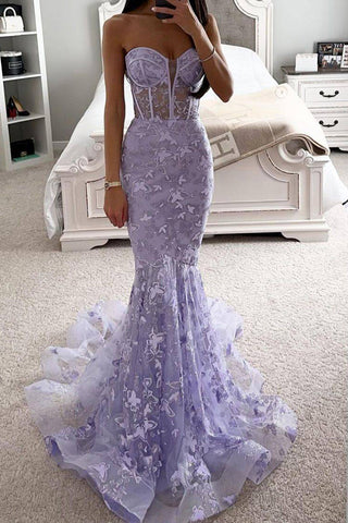Gorgeous Mermaid Sweetheart Blue Corset Prom Dress with Embroidery