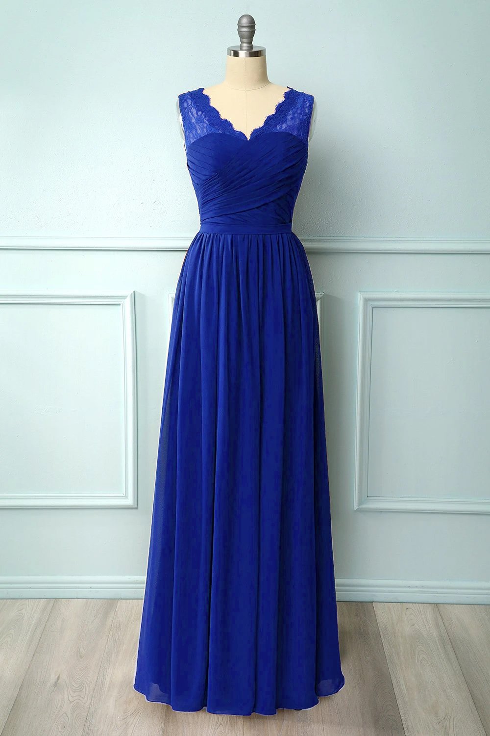 Robe de demoiselle d'honneur longue à col en V