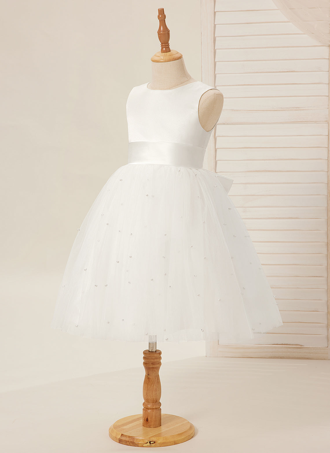 Vestido de princesa/vestido de princesa de satén y tul hasta la rodilla para niña de las flores 