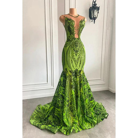 Vestido de fiesta de corte trompeta/sirena con escote en V profundo brillante, sin mangas, lentejuelas y volantes