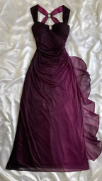Robe de soirée longue dos nu en mousseline violet ombré raisin Y7482