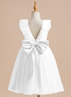 Vestido de niña de las flores de corte A, de satén y tul, hasta la rodilla 