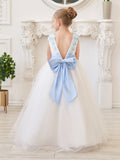 Vestido de princesa/de princesa con flores 3D de tul hasta el suelo, color marfil, para niña de las flores 